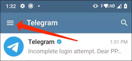 تلگرام را باز کنید و روی نماد منوی سه خطی در گوشه بالا سمت چپ برنامه ضربه بزنید.